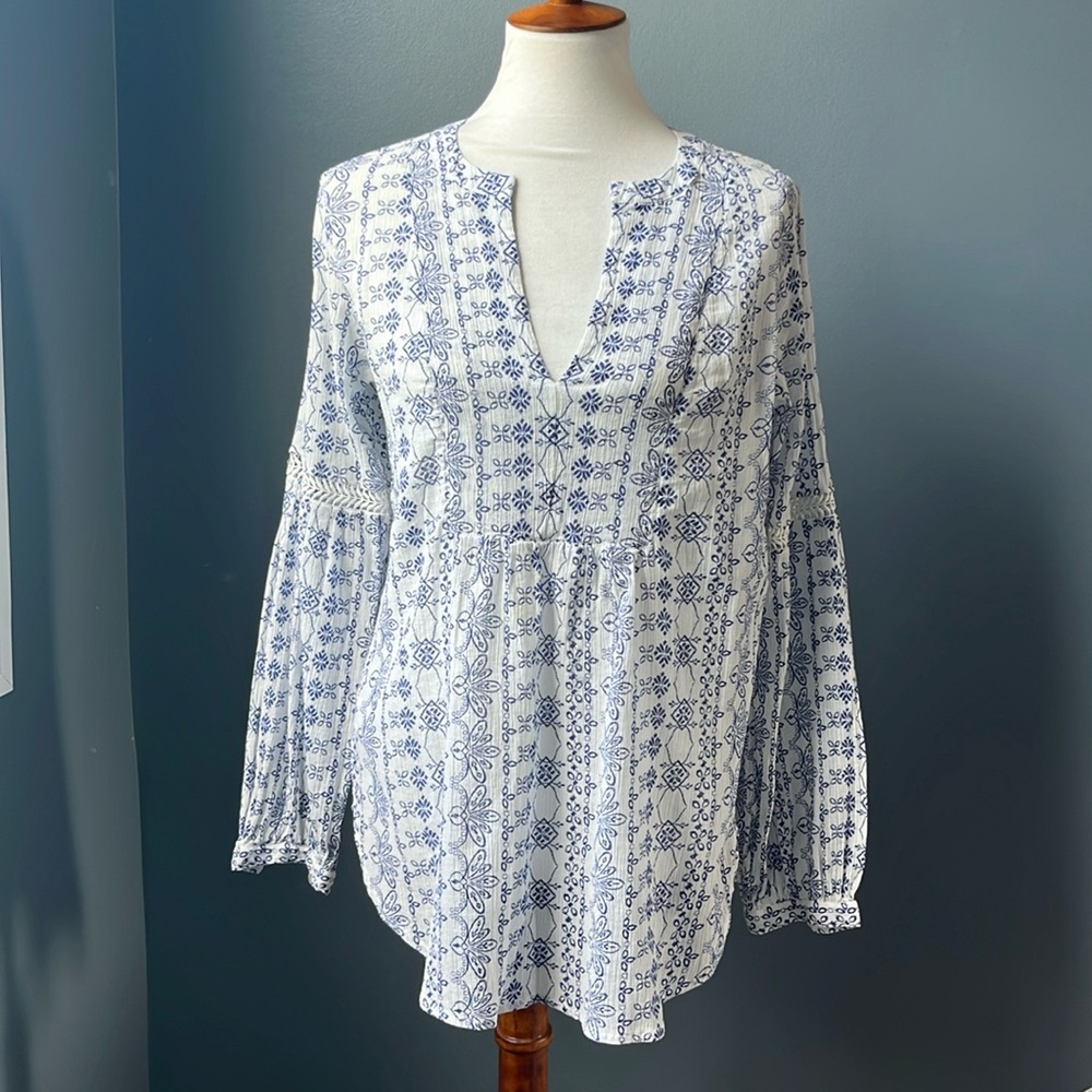 LOFT embroidery print tunic blouse